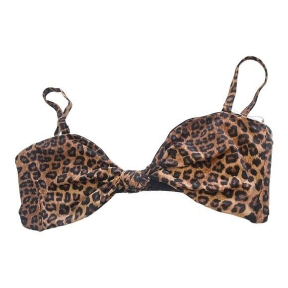 Good American Better Bikini Top Tie Front Leopard Print - Size 4XL - Picture 3 of 9